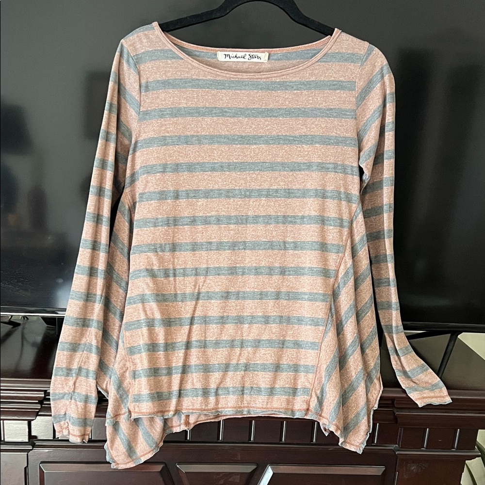 Michael Stars Rust and Gray Striped Long Sleeve Top